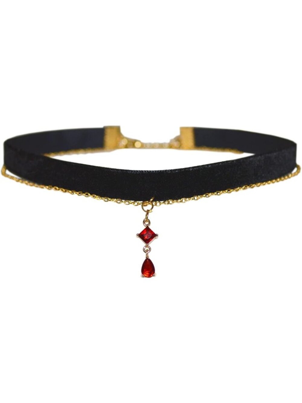Gothic Black Velvet Choker Necklace with Red Pendant | Aesthetic Kawaii Jewelry